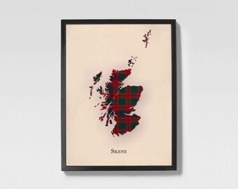 Clan Skene Scottish Tartan Map | Skene of Scotland Family Wall Decor, Ready to Hang