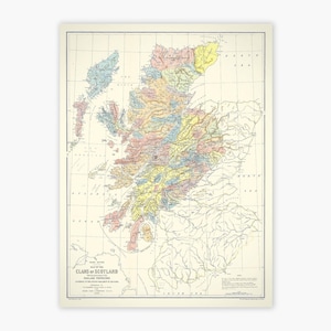 Kaart van Schotse clans in de Hooglanden | Cadeau voor genealogie, Schotse stamboom, geschiedenis Scotch cadeau voor papa