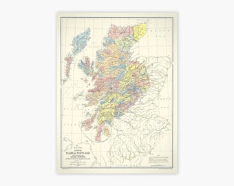 Kaart met clans van de Schotse Hooglanden | Kwaliteitsafdruk vintage kaartmuseum