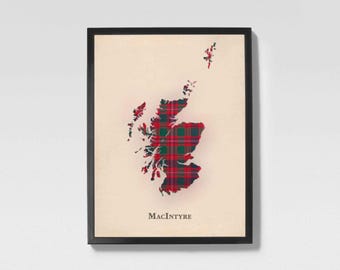 Mapa de tartán escocés del clan MacIntyre / Decoración de pared de la familia MacIntyre de Escocia, lista para colgar