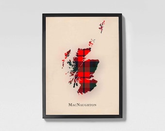 Mapa de tartã escocês do clã MacNaughton | Decoração de parede da família MacNaughton da Escócia, pronta para pendurar