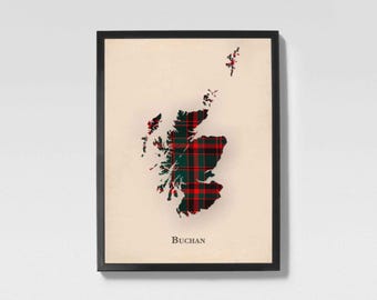Mapa de tartán escocés del clan Buchan / Decoración de pared de la familia Buchan de Escocia, lista para colgar