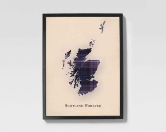 Mapa de tartán escocés Clan Scotland Forever / Decoración de pared familiar Scotland Forever, lista para colgar