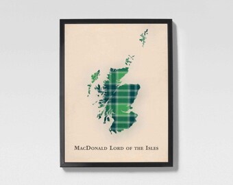 Mappa scozzese in tartan di MacDonald, Lord of the Isles / Decorazione murale per la famiglia MacDonald di Scozia, pronta da appendere
