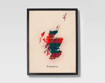 Clan Turnbull Scottish Tartan Map | Turnbull of Scotland Family Wall Decor, Ready to Hang