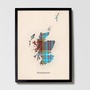 Carte écossaise du clan Anderson | Décoration murale familiale Anderson of Scotland, prête à accrocher, toile, encadrée, carton