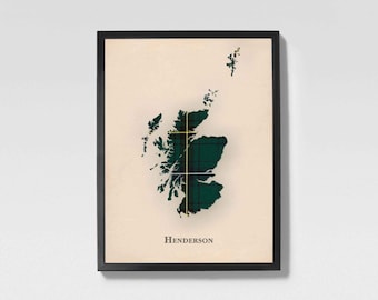 Clan Henderson Scottish Tartan Map | Henderson of Scotland Family Wall Decor, Ready to Hang