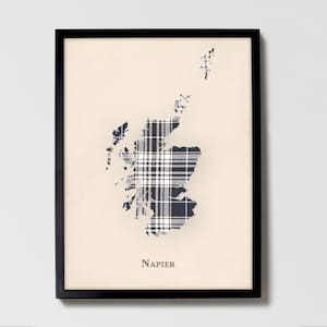 Clan Napier Schottische Tartan Landkarte | Napier of Scotland Familie Wanddekor, fertig zum Aufhängen, Leinwand, gerahmt, Karte