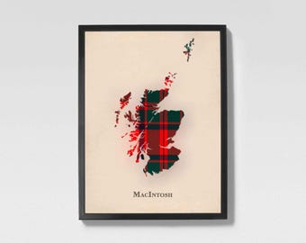 Mapa szkockiej kraty klanu MacIntosh | Dekoracja ścienna dla rodziny klanu MacIntosh w Szkocji, gotowa do powieszenia