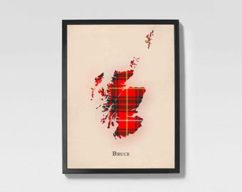 Mapa de tartán escocés del clan Bruce / Decoración de pared de la familia Bruce de Escocia, lista para colgar