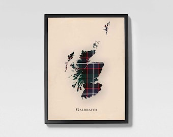 Clan Galbraith Scottish Tartan Map | Galbraith of Scotland Family Wall Decor, Ready to Hang