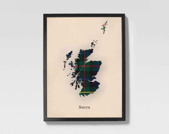 Clan Smith Scottish Tartan Map | Smith of Scotland Family Wall Decor, Ready to Hang