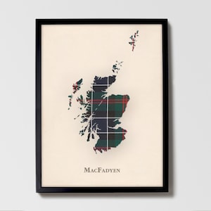 Mapa de tartán escocés del clan MacFadyen / Decoración de pared familiar MacFadyen de Escocia, lista para colgar, lienzo, enmarcada, tarjeta