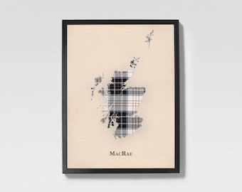 Mapa de tartã escocês do clã MacRae | Decoração de parede da família MacRae da Escócia, pronta para pendurar