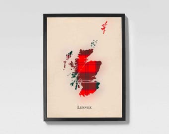 Mapa szkockiej kraty klanu Lennox | Dekoracja ścienna rodziny Lennox ze Szkocji, gotowa do powieszenia