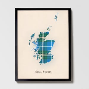 Clan Nova Scotia Schottische Tartan Landkarte | Nova Scotia of Scotland Familie Wanddekor, fertig zum Aufhängen, Leinwand, gerahmt, Karte