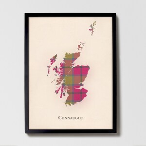 Clan Connaught Tartan Landkarte | Connaught of Scotland Familie Wanddekor, fertig zum Aufhängen, Leinwand, gerahmt, Karte