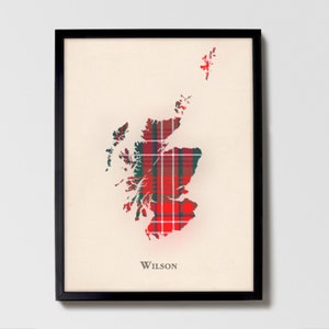 Clan Eisenschott Tartan Landkarte | Wilson of Scotland Wanddekoration, fertig zum Aufhängen, Leinwand, gerahmt, Karte