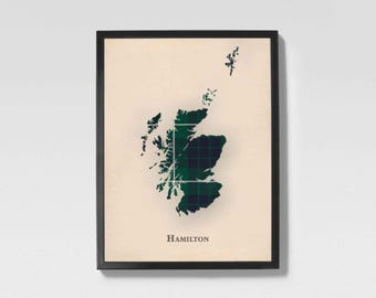 Hamiltons gröna skotska tartankarta | Hamilton Green of Scotland familjeväggdekor, redo att hängas