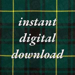 Op de afbeelding: Groene, zwarte en gele geruite achtergrond met de tekst "direct digitaal downloaden" in wit.