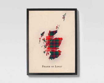 Clan Fraser of Lovat Scottish Tartan Map | Fraser Family Wall Decor, Ready to Hang