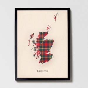 Clan Christie Schottische Tartan Karte | Christie of Scotland Familie Wanddekor, fertig zum Aufhängen, Leinwand, gerahmt, Karte