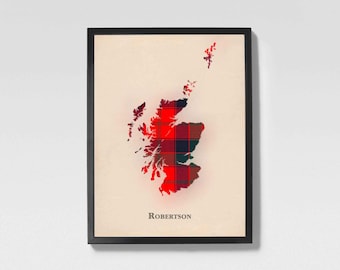 Clan Robertson Red Scottish Tartan Map | Robertson Red of Scotland Family Wall Decor, Ready to Hang