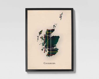 Mapa de tartã escocês do clã Cockburn | Decoração de parede da família Cockburn da Escócia, pronta para pendurar