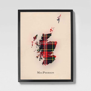 Clan MacPherson Clan Scottish Tartan Map | MacPherson Clan of Scotland Family Wall Decor, Ready to Hang