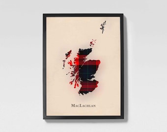 Mapa de tartán escocés del clan MacLachlan / Decoración de pared de la familia MacLachlan de Escocia, lista para colgar