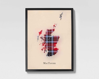 Clan MacTavish Scottish Tartan Map | MacTavish of Scotland Family Wall Decor, Ready to Hang