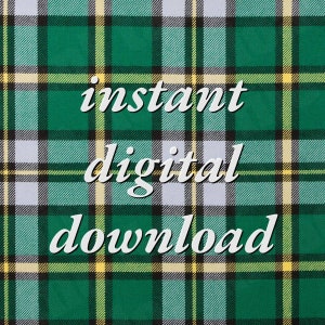 Könnte beinhalten: Grüner, weißer und gelber karierter Hintergrund mit dem Text "Sofortiger digitaler Download" in Weiß.