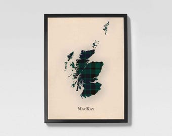Mapa de tartán escocés del clan MacKay / Decoración de pared familiar MacKay de Escocia, lista para colgar