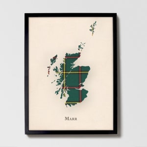 Clan Marr Green Schottische Tartan Landkarte | Marr Green of Scotland Familie Wanddekor, fertig zum Aufhängen, Leinwand, gerahmt, Karte