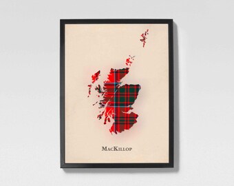 Clan MacKillop Scottish Tartan Map | MacKillop of Scotland Family Wall Decor, Ready to Hang