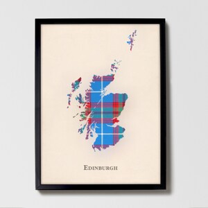 Mappa scozzese del clan Edimburgo in tartan / Decorazione da parete per la famiglia Edimburgo in Scozia, pronta da appendere, tela, incorniciata, biglietto
