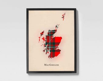 Clan MacGregor Scottish Tartan Map | MacGregor of Scotland Family Wall Decor, Ready to Hang