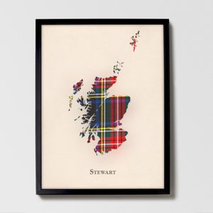 Clan Stewart schwarze schottische Tartan-Karte | Stewart Black of Scotland Familie Wanddekor, fertig zum Aufhängen, Leinwand, gerahmt, Karte