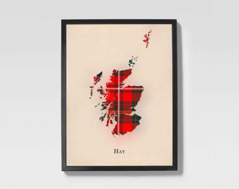 Mapa de tartán escocés del clan Hay / Decoración de pared familiar Hay de Escocia, lista para colgar