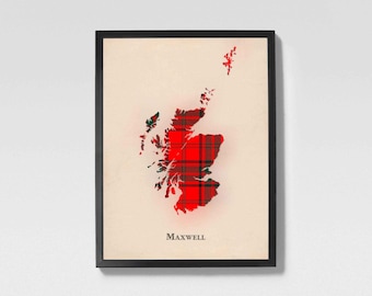 Clan Maxwell Scottish Tartan Map | Maxwell of Scotland Family Wall Decor, Ready to Hang