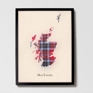 Clan MacTavish Tartan Landkarte | MacTavish of Scotland Familie Wanddekor, fertig zum Aufhängen, Leinwand, gerahmt, Karte