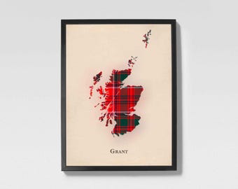 Clan Grant Scottish Tartan Map | Grant of Scotland Family Wall Decor, Ready to Hang