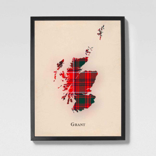 Clan Grant Scottish Tartan Map | Grant of Scotland Family Wall Decor, Ready to Hang