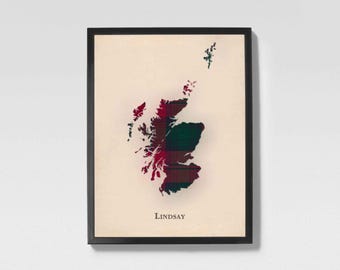 Clan Lindsay Scottish Tartan Map | Lindsay of Scotland Family Wall Decor, Ready to Hang