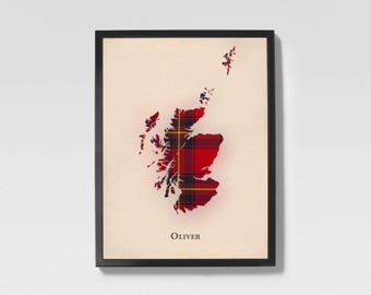 Mappa scozzese in tartan del clan Oliver / Decorazione murale della famiglia Oliver di Scozia, pronta da appendere