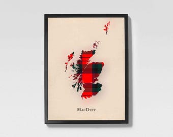 Mapa de tartán escocés del clan MacDuff / Decoración de pared familiar MacDuff de Escocia, lista para colgar