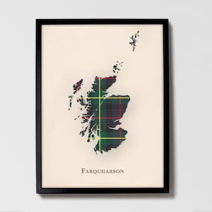 Clan Farquharson Tartan Landkarte | Farquharson of Scotland Familie Wanddekor, fertig zum Aufhängen, Leinwand, gerahmt, Karte