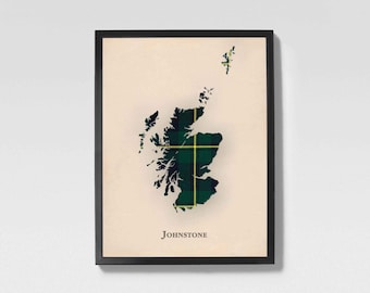 Mapa de tartán escocés del clan Johnstone / Decoración de pared de la familia Johnstone de Escocia, lista para colgar