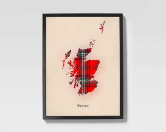 Clan Seton Scottish Tartan Map | Seton of Scotland Family Wall Decor, Ready to Hang