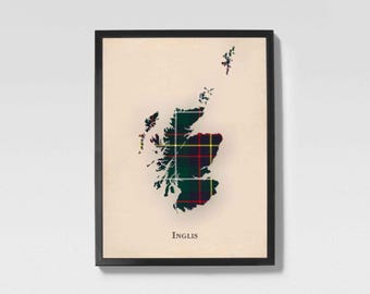 Clan Inglis Scottish Tartan Map | Inglis of Scotland Family Wall Decor, Ready to Hang